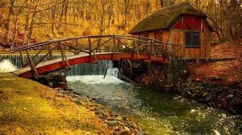 Wallpaper 1920x1080 Px Autumn Bridge Fall Forest Landscape Leaf