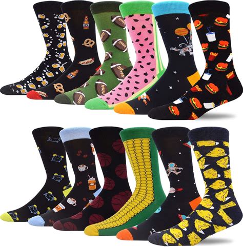 Makabo Fun Casual Socks For Men Colorful Patterned Funny Novelty Dress Crew Socks 12 Packs Sock