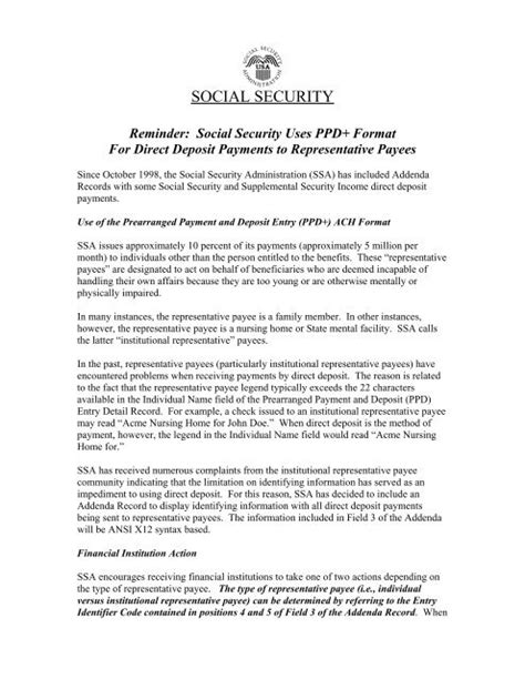Reminder Social Security Uses Ppd Format For Direct Deposit