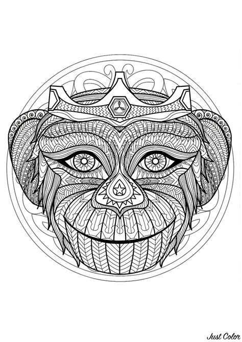 With our printable flower mandala coloring pages for adults. Complex Mandala coloring page with Monkey head 1 ...