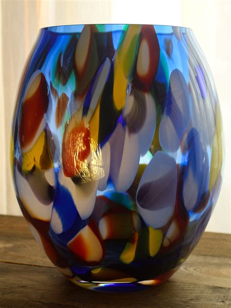 Vase Large Vintage Hand Blown Glass Murano Style Mid Century Modern Decorative Vase Home Decor