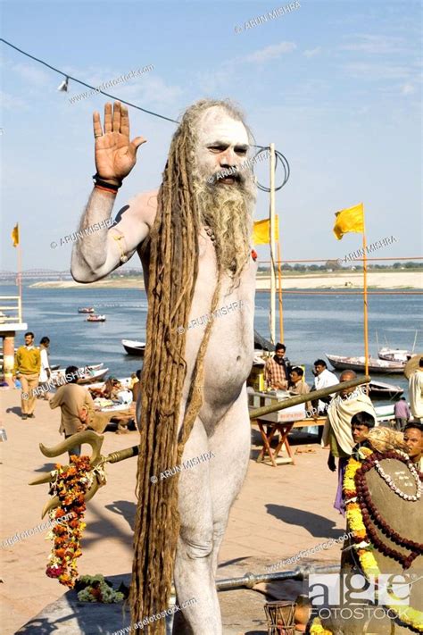 Hindu Saint Naga Baba Shivdasgiri Varanasi On Ganga River Uttar
