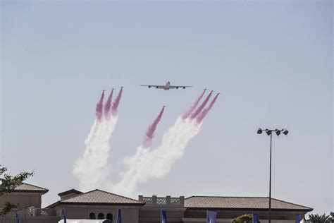 Red Arrows And An Emirates A380 Fly Over Dubai In Pictures