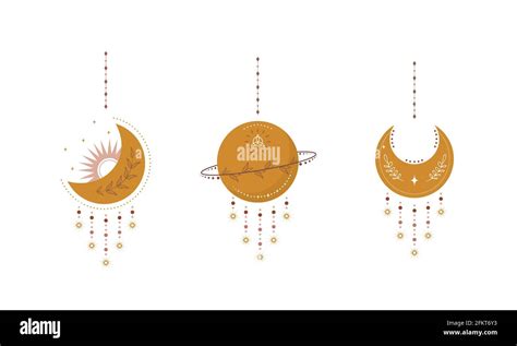 Abstract Aesthetic Boho Planet And Moons Scandinavian Design For