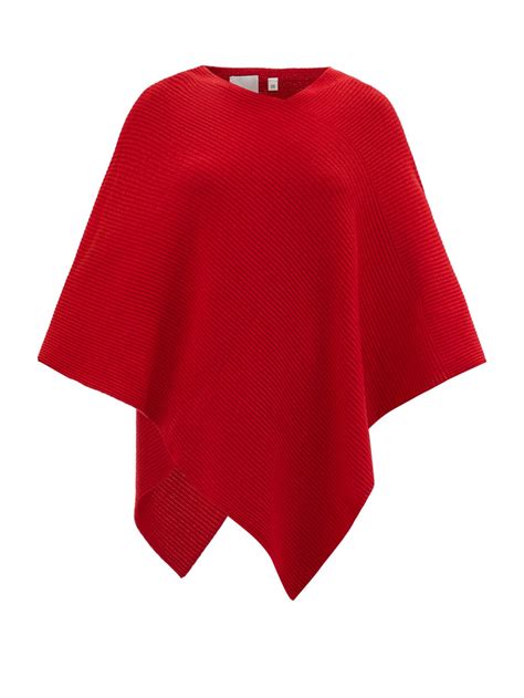 Allude Allude Asymmetric Ribbed Knit Cashmere Poncho RedMATCHESFASHION