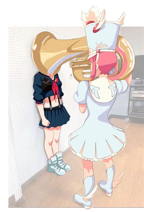 Girl Putting Tuba On Girls Head Meme Danbooru