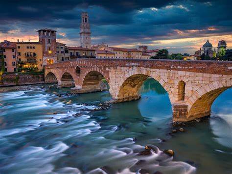 Ponte Pietra Roman Bridge On The River Adige In Verona Italy Hd Wallpapers For Mobile Phones And
