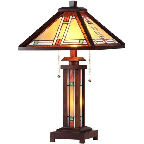 chloe tiffany style mission double lit 2 1 light dark bronze table lamp free shipping today