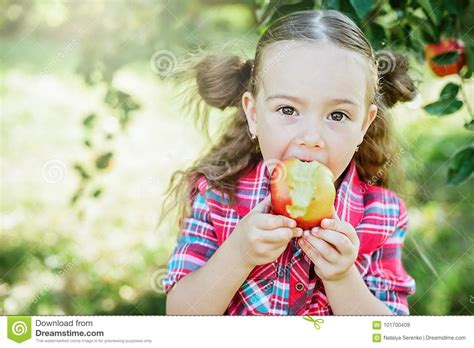 Girl With Apple In The Apple Orchard Stock Image Image Of Harvest