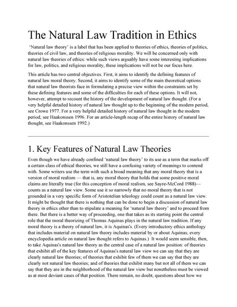 The Natural Law Tradition In Ethics The Natural Law Tradition In