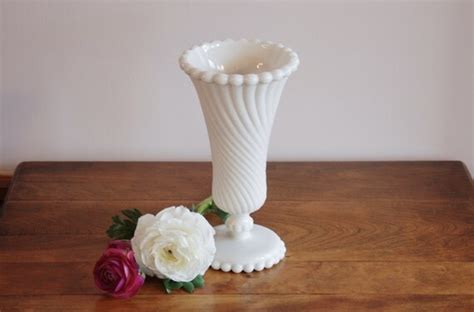 White Milk Glass Swirl Vase By Westmoreland White Pedestal