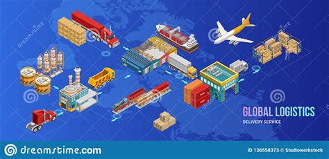 Global Logistics Chart Over World Map Isometric Scheme Various Schemes Delivery Process System 136558373 
