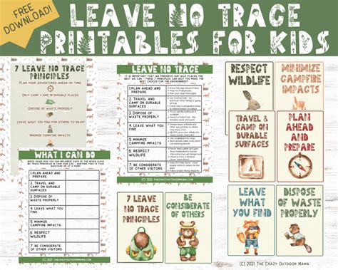 7 Leave No Trace Principles Printable Pdf Worksheet For Kids Girl