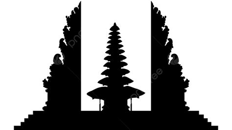 Tample Vector Png Images Pura Dan Candi Bentar Balinese Traditional Gate With Tample Silhouette