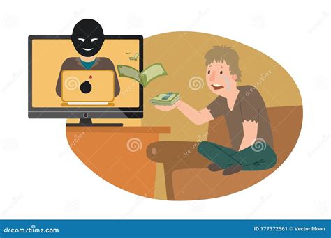 character cyber cheater steal money man cry lost money in internet web protection isolated