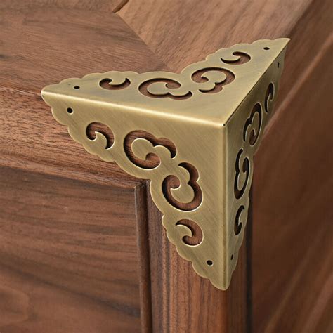 2xantique Brass Corner Protectors Wooden Box Furniture Corner Bracket