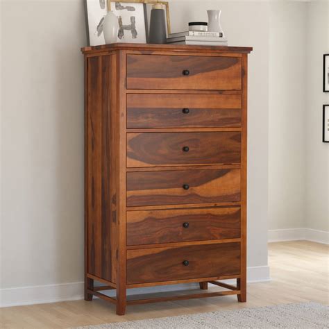 Mission Modern Solid Wood 6 Drawer Bedroom Tall Dresser