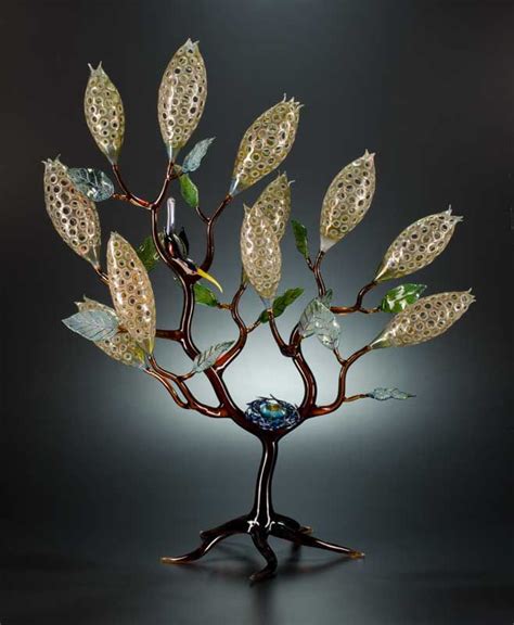 Robert Mickelsen Lifeform With Honeycreeper 2013 Lampworked Borosilicate Glass Sculpted