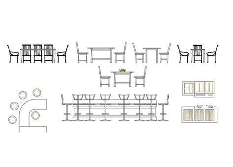 Multiple Dining Tables And Sofa Set Elevation Blocks Cad Drawing 517