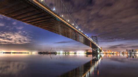 Benjamin Franklin Bridge With Reflection On River In Pennsylvania