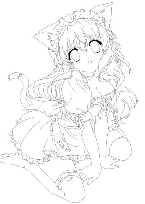 Neko Coloring Page Cute Coloring Pages Anime Lineart Coloring Pages