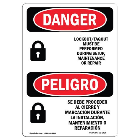 Lockout Tagout Setup Maintenance Bilingual Ansi Danger Sign Metal