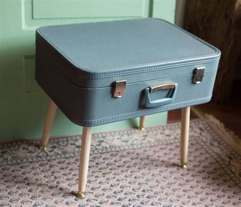 Suitcase Side Table Upcycled Vintage Blue Luggage Coffee End Table