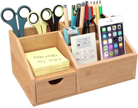 Homfa Bamboo Desk Organiser Desk Tidy Pen Holder Letter Rack Stationary