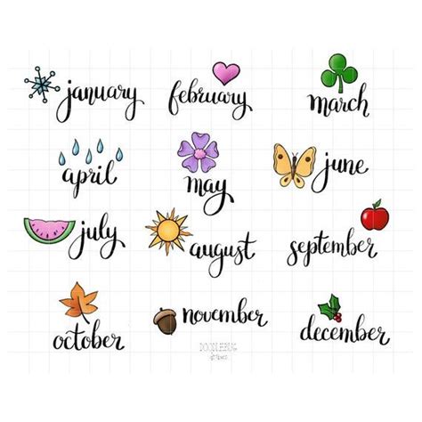 Month Names And Calendar Icons Digital Planner Stickers Etsy Bullet