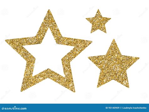 Gold Stars Of Sequin Confetti Isolated On White Background Glitter