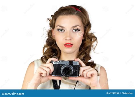 Photo Of The Young Woman With Retro Camera Stock Image Image Of