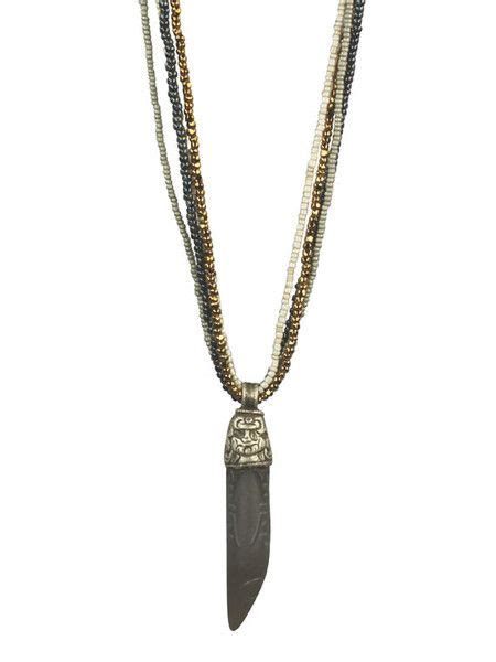 Tibetan Carved Horn With A Silver Cap Pendant On Multiple Strands Of