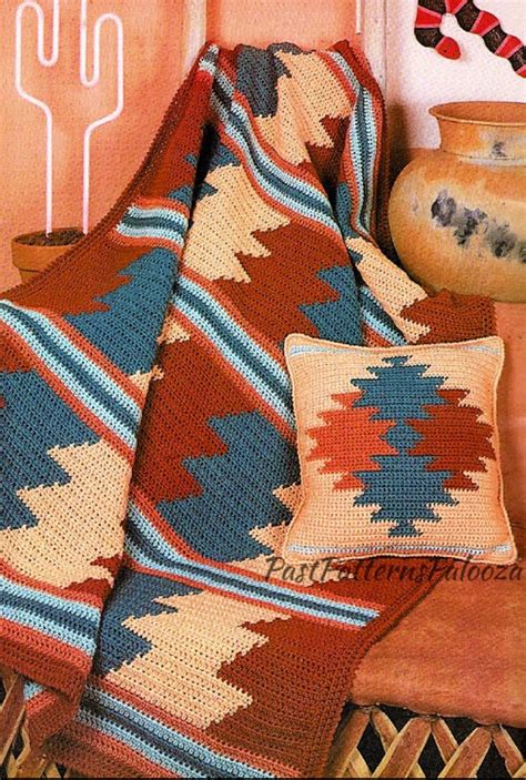 Vintage Crochet Afghan Pattern Southwestern Desert Sunset Etsy