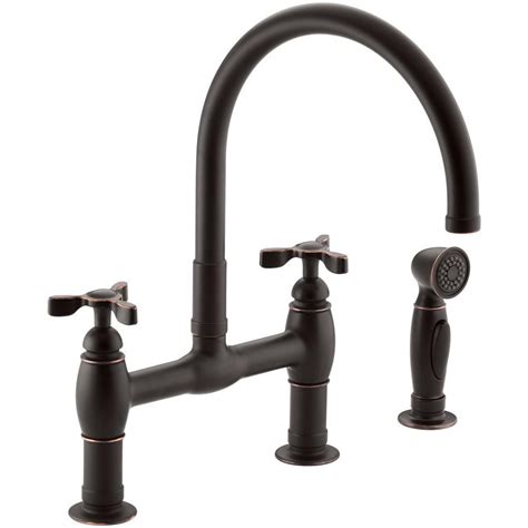 We carry easy to install on trend sink styles from all the top brands including moen kohler delta glacier bay and pfister. KOHLER Parq 2-Handle Bridge Kitchen Faucet with Side ...