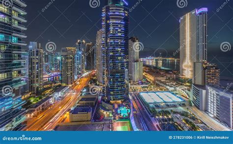 Panoramic View Of The Dubai Marina And Jbr Area And The Famous Ferris