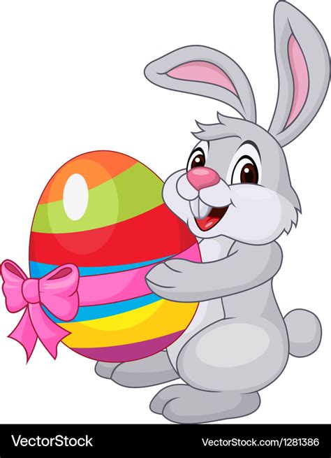 Cute Rabbit Cartoon Holding Easter Egg Royalty Free Vector