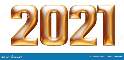 Golden Embossed Numbers Alphabet New Year 2021 3d Illustration Stock