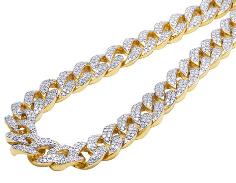 Mens 10k Yellow Gold Miami Cuban Link Real Diamond Necklace Chain 34ct