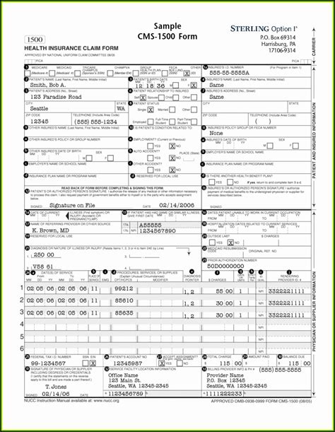 Hcfa 1500 Claim Form Place Of Service Codes Form