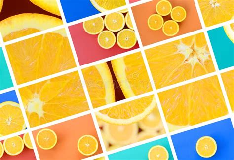 A Collage Of Many Pictures With Juicy Oranges Set Of Images With