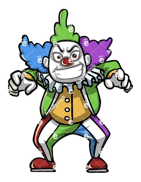 Evil Creepy Clown Character Scaring Someone Vector Clipart