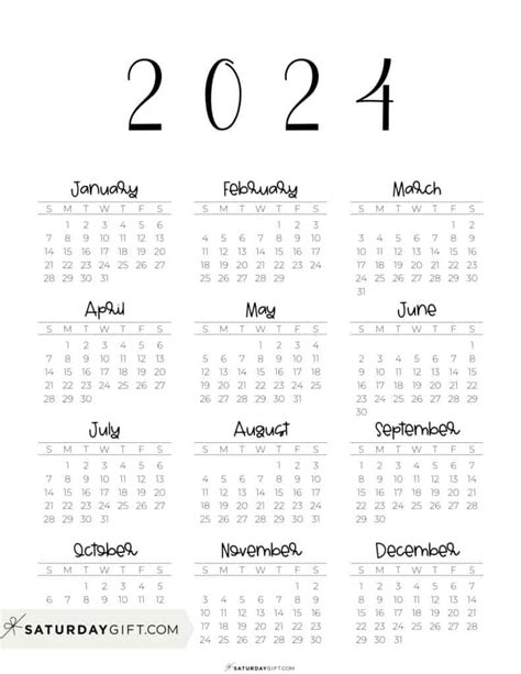 Very Small 2024 Yearly Calendar At A Glance Templates Fanni Jeannie