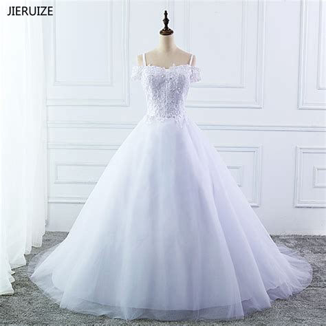 Jieruize White Lace Appliques Ball Gown Wedding Dresses 2018 Off The