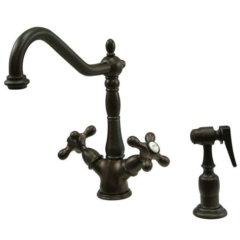 kingston brass victorian 2 handle standard kitchen faucet with side