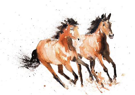 Wild Horses Watercolour Painting Painting By Syman Kaye Fine Art