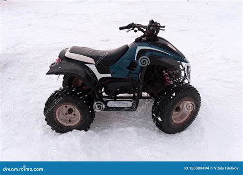 Close Up Atv 4wd Quad Bike In Forest At Winter 4wd All Terreain Vehicle