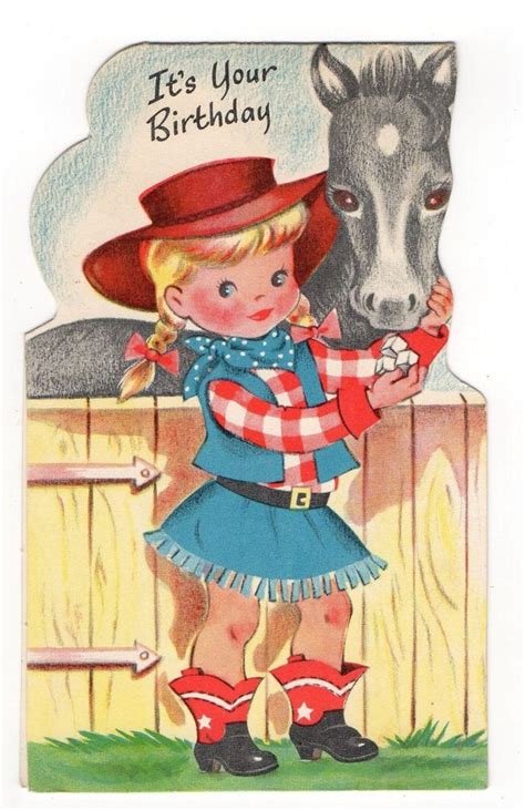 Vintage Buzza Cardozo Birthday Greeting Card Adorable Cowgirl And Horse