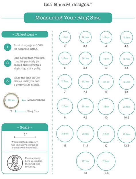 Ring Size Chart Lisa Leonard Designs Download Printable Pdf