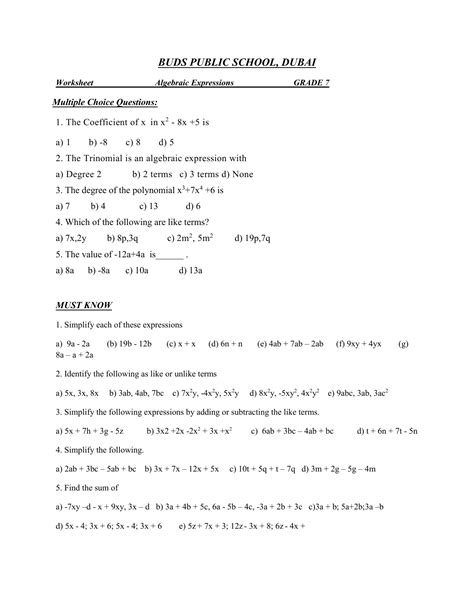 We did not find results for: Worksheet -Algebraic Expressions -GRADE 7