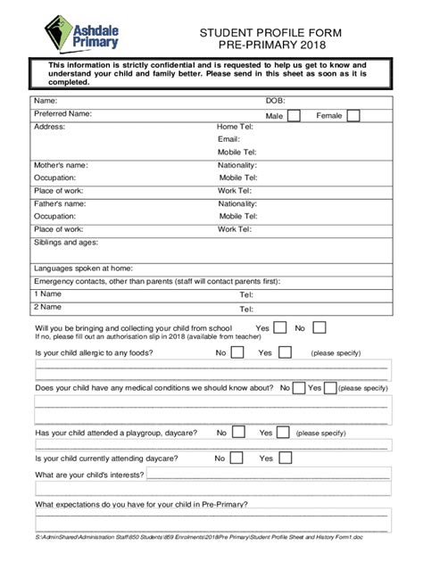 Fillable Online Student Profile Form Templateeducation World Fax Email